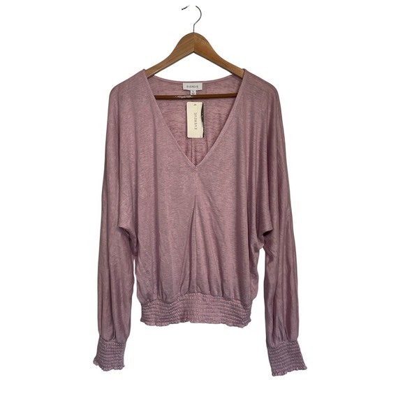 Evereve Tops - NWT Evereve Women's Long Sleeve V Neck Top Smocked Waist Mauve Blouse XL
